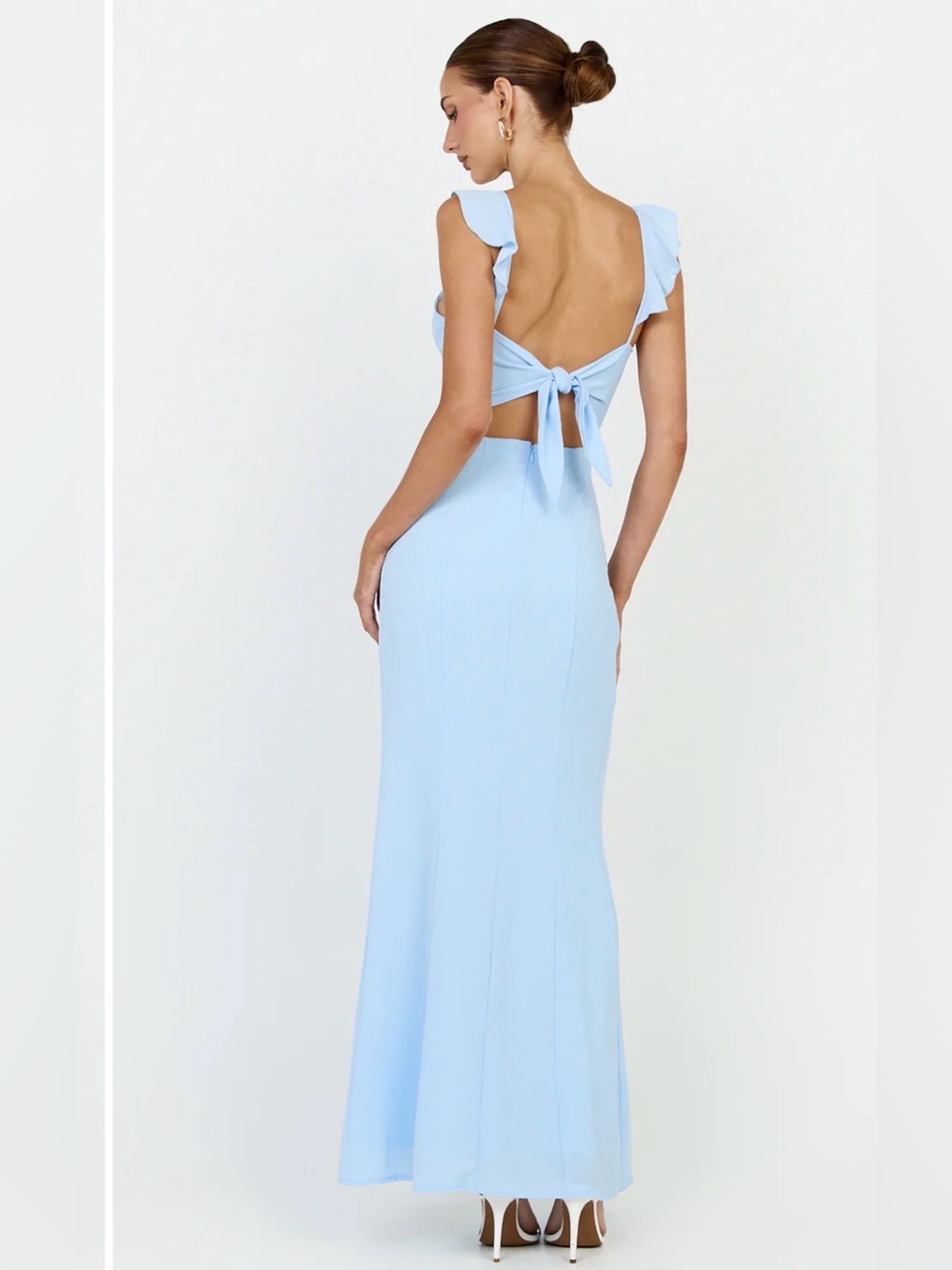 NWT Showpo MORE THAN THIS Light Blue Maxi Dress with Thigh Slit and Back Tie